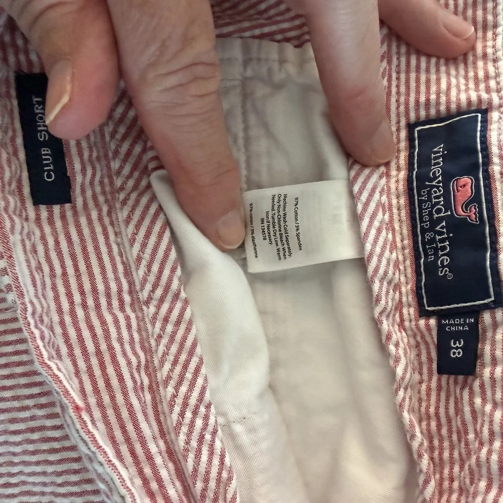 Vineyard Vines Club Shorts Mens 38 Red Seersucker Stripe Flat Front Preppy